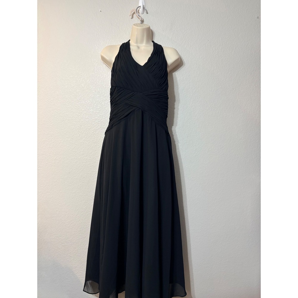 Jones Wear Dress Black Halter Ruched Maxi Gown Evening Formal Size 8